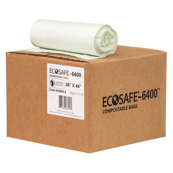 Ecosafe-6400 35 gal Trash Bags, 28 in x 44 in, Extra Heavy-Duty, 0.85 mil, Green, 135 PK HB2844-8