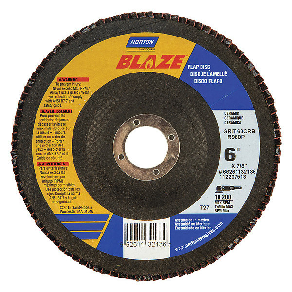 Norton Abrasives Flap Disc, Medium, 80 Grit, 6" dia. 66261132137