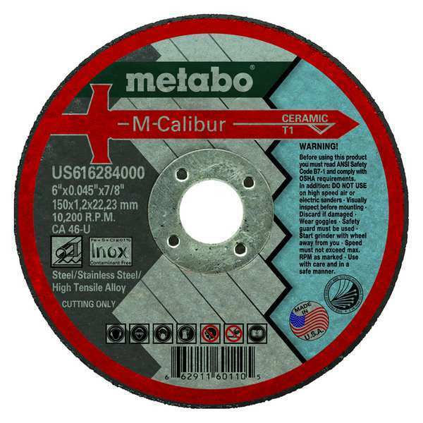 Metabo Cut-Off Wheel, Ceramic, 6" dia., Type 1 US616284000