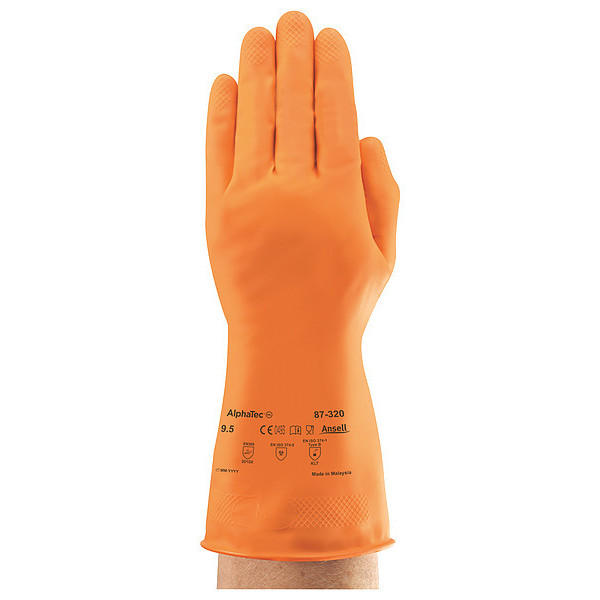 Ansell 12" Chemical Resistant Gloves, Natural Rubber Latex, 7-1/2, 1 PR 87-320