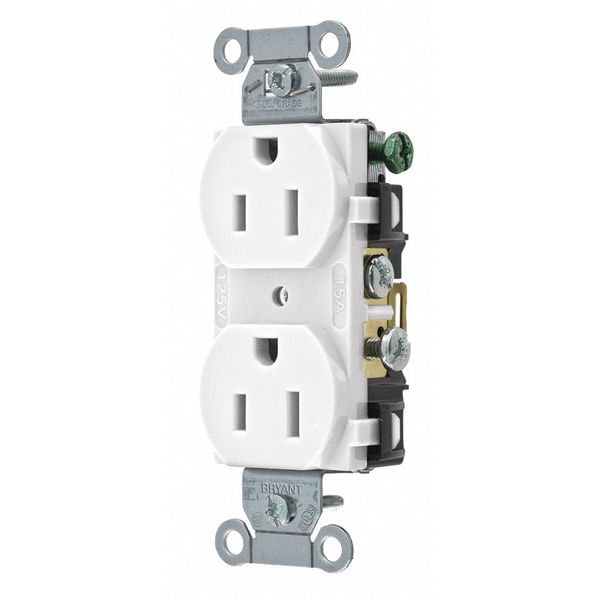 Zoro Select Receptacle, 15 A Amps, 125V AC, Flush Mount, Standard Duplex Outlet, 5-15R, White CRS15W