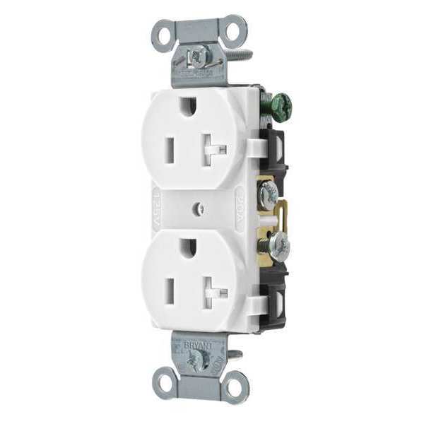 Zoro Select Receptacle, 20 A Amps, 125V AC, Flush Mount, Standard Duplex Outlet, 5-20R, White CRS20WTR