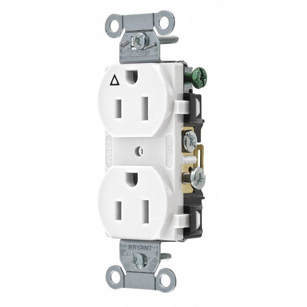 Zoro Select Receptacle, 15 A Amps, 125V AC, Flush Mount, Standard Duplex Outlet, 5-15R, White CR15IGW