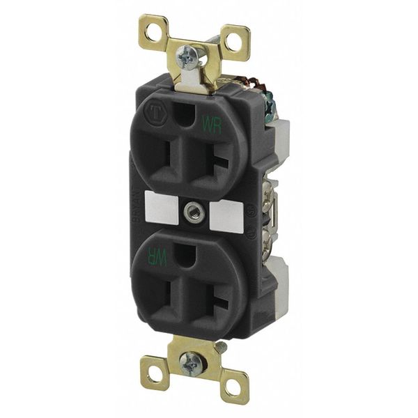 Zoro Select Receptacle, 20 A Amps, 125V AC, Flush Mount, Standard Duplex Outlet, 5-20R, Black BRY5362BLKWR