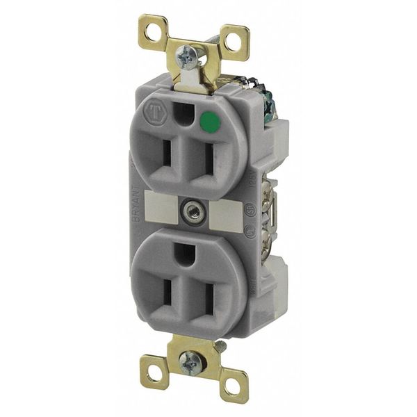 Zoro Select Receptacle, 15 A Amps, 125V AC, Flush Mount, Standard Duplex Outlet, 5-15R, Gray BRY8200GRYL