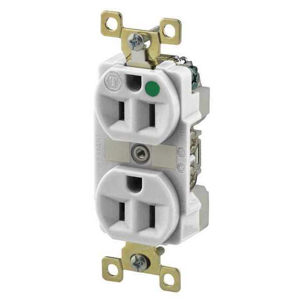 Zoro Select Receptacle, 15 A Amps, 125V AC, Flush Mount, Standard Duplex Outlet, 5-15R, White BRY8200W