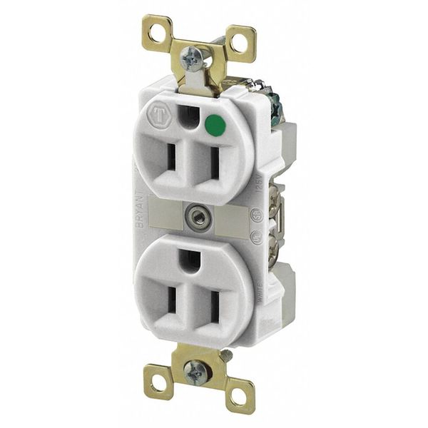 Zoro Select Receptacle, 15 A Amps, 125V AC, Flush Mount, Standard Duplex Outlet, 5-15R, White BRY8200WL