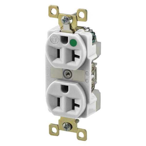 Zoro Select Receptacle, 20 A Amps, 125V AC, Flush Mount, Standard Duplex Outlet, 5-20R, White BRY8300W