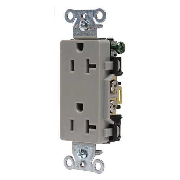 Zoro Select Receptacle, 20 A Amps, 125V AC, Flush Mount, Decorator Duplex Outlet, 5-20R, Gray DRS20GRY