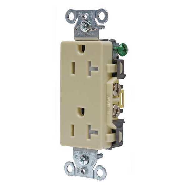 Zoro Select Receptacle, 20 A Amps, 125V AC, Flush Mount, Decorator Duplex Outlet, 5-20R, Ivory DRS20ITR