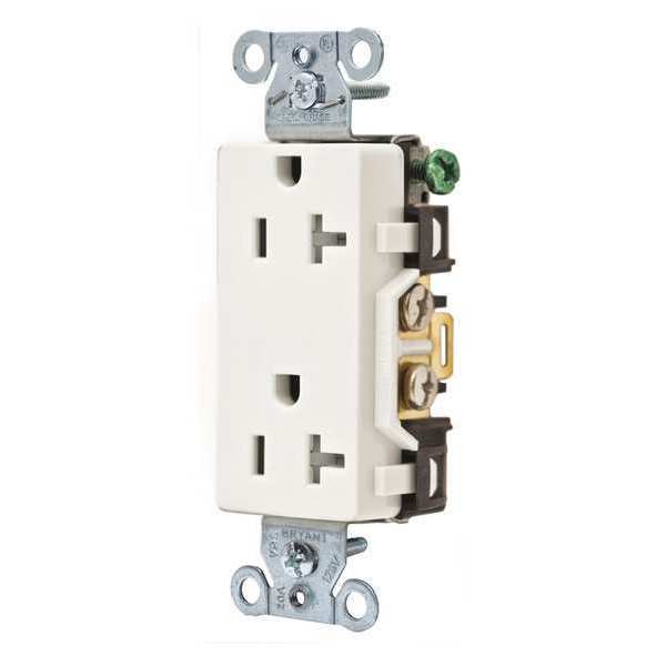 Zoro Select Receptacle, 20 A Amps, 125V AC, Flush Mount, Decorator Duplex Outlet, 5-20R, White DRS20WTR