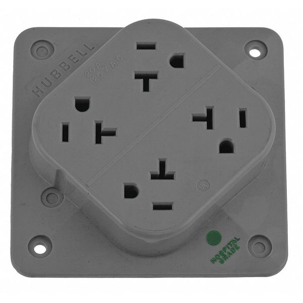 Hubbell Receptacle, 20 A Amps, 125V AC, Flush Mount, Quad Outlet, 5-20R, Gray HBL420HGY
