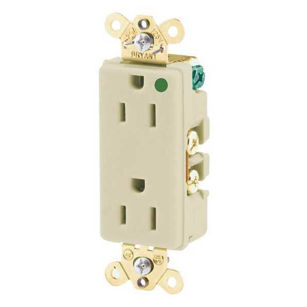 Zoro Select Receptacle, 15 A Amps, 125V AC, Flush Mount, Decorator Duplex Outlet, 5-15R, Ivory 9200I