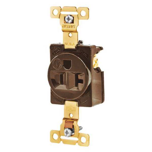 Zoro Select Receptacle, 20 A Amps, 125V AC, Flush Mount, Single Outlet, 5-20R, Brown 5361