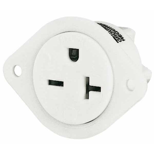 Zoro Select Flanged Receptacle, 20 A Amps, 250V AC, Panel Mount, Single Outlet, 6-20R, White 5479