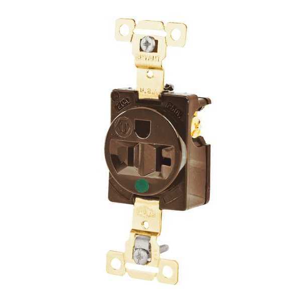 Zoro Select Receptacle, 20 A Amps, 125V AC, Flush Mount, Single Outlet, 5-20R, Brown 8310