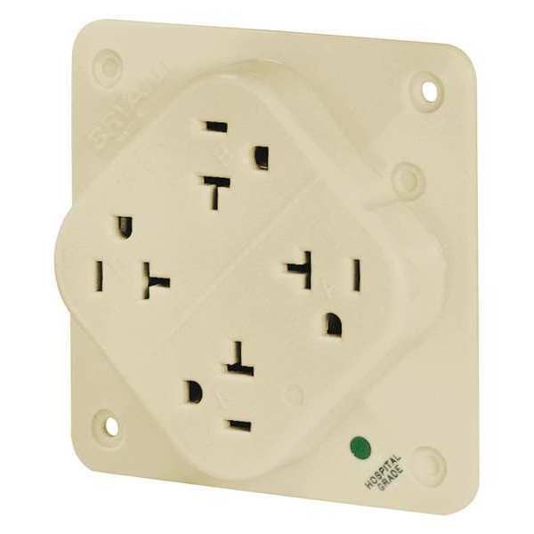 Zoro Select Receptacle, 20 A Amps, 125V AC, Flush Mount, Quad Outlet, 5-20R, Ivory 21254HI