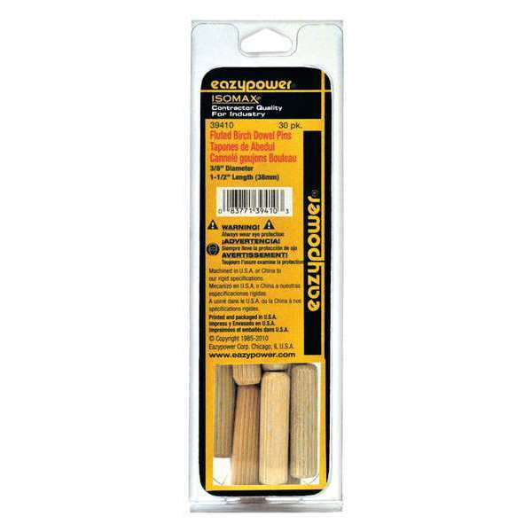 Eazypower Dowel Pin, Wood, Fluted, PK30 39410