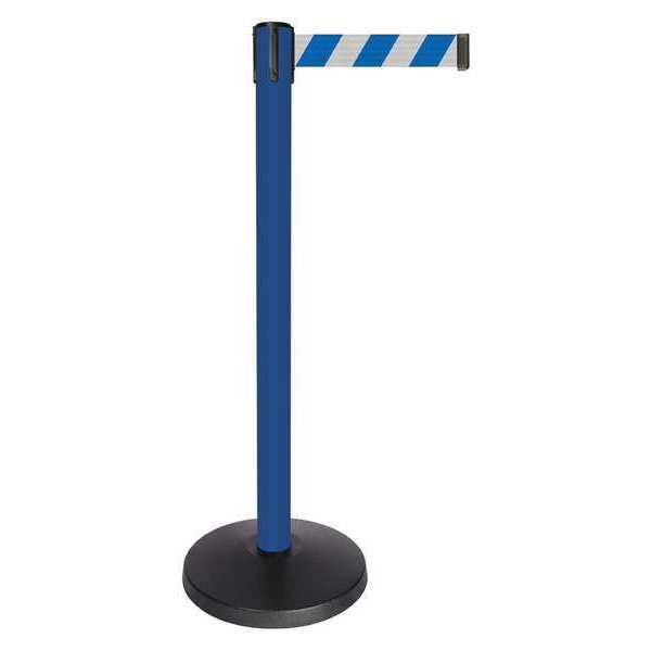 Queueway Barrier Post, Blue, Blue/Wht Striped Belt QPLUS-23-D1