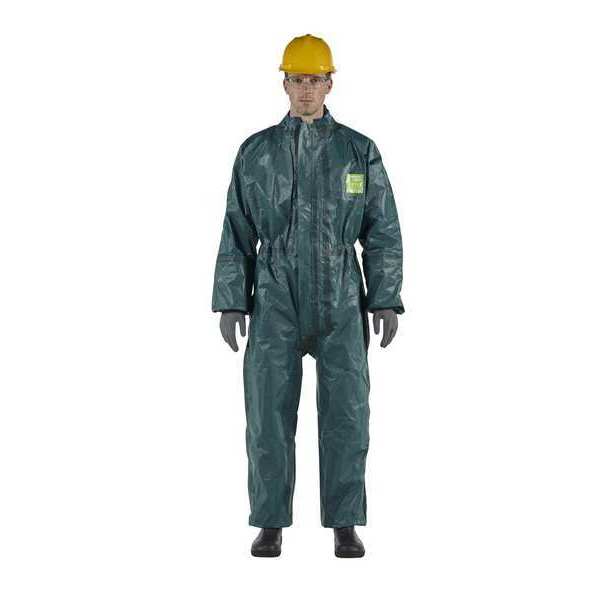 Ansell Coveralls, 6 PK, Green, Non-Woven Laminate, Zipper GR40-T-92-103-06