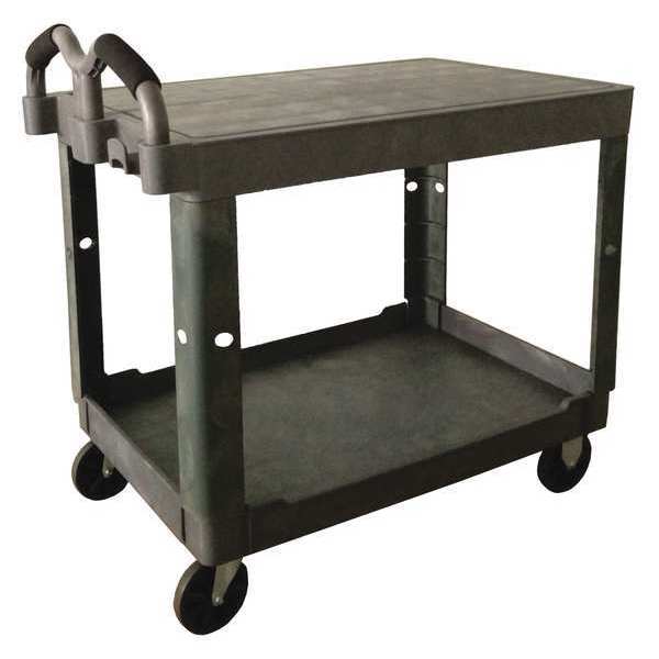 Zoro Select Utility Cart with Deep Lipped & Flush Plastic Shelves, Polypropylene, Ergonomic, 2 Shelves, 500 lb 52TV59