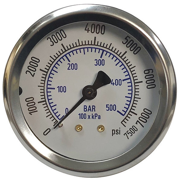 Thuemling Pressure Gauge, 0 to 7500 psi, 1/4 in MNPT, Stainless Steel, Black SC-SCBA-7500
