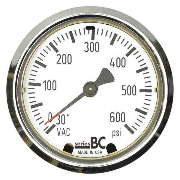 Thuemling Compound Gauge, -30 to 0 to 600 psi, 1/4 in MNPT, Stainless Steel, Black BC-LFP-63-F