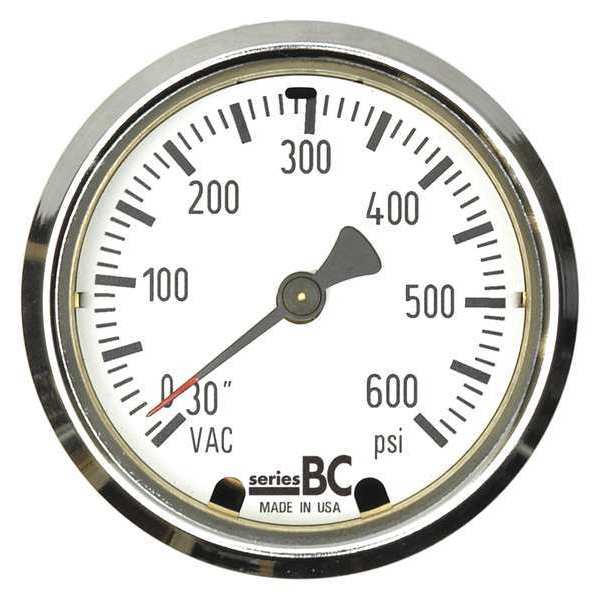 Thuemling Pressure Gauge, 0 to 600 psi, 1/4 in MNPT, Stainless Steel, Black BC-LFP-63-C