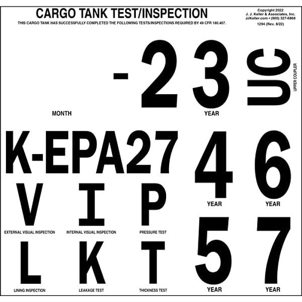 Jj Keller Cargo Tank Inspection Markings, PK10 1294