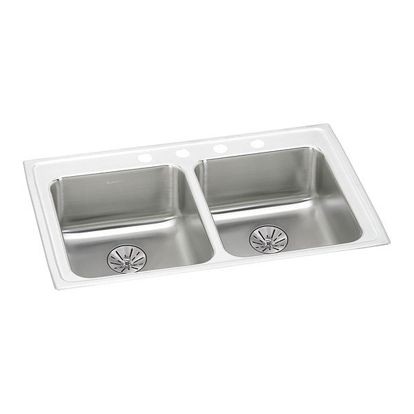 Elkay Lustertone, Equal 2 Bowl T-Mnt Sink, Drain, Drop-In Mount, 1 Hole, Lustrous Satin Finish LRAD331965PD1