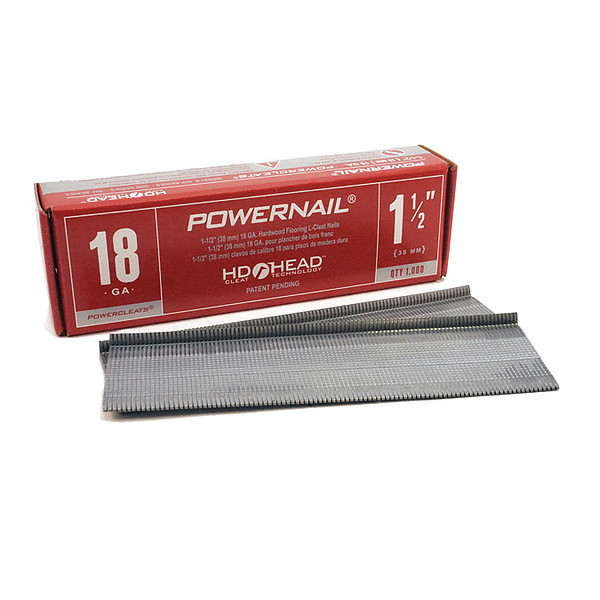 Powernail Collated Flooring Nail, 1-1/2 in L, 18 ga, L-Head Head, 1000 PK L15018