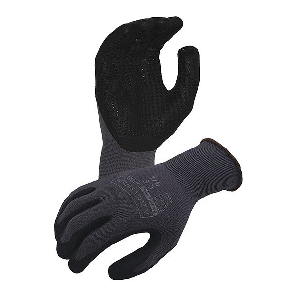 Azusa Safety 13 ga. Gray Nylon Gloves, Black Micro-Foam Nitrile Palm Coating w/Raised Nitrile Dots, L N10525