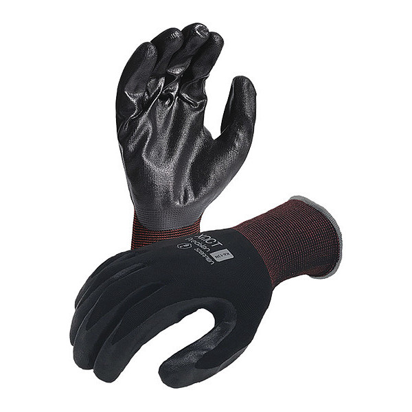 Azusa Safety Karbonhex Premium Nylon/Spandex Gloves, Flat Nitrile Palm Coating, Black/Red Cuff, M KX13N