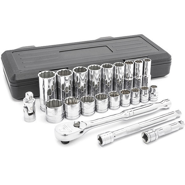 Gearwrench 22 Piece 3/8" Drive 12 Point Standard & Deep SAE Mechanics Tool Set 80691