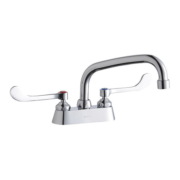 Elkay Wristblade Handle, 4" Mount, Commercial 2 Hole Centerset, Deck Faucet, 8" Arc Tube Spout LK406AT08T6