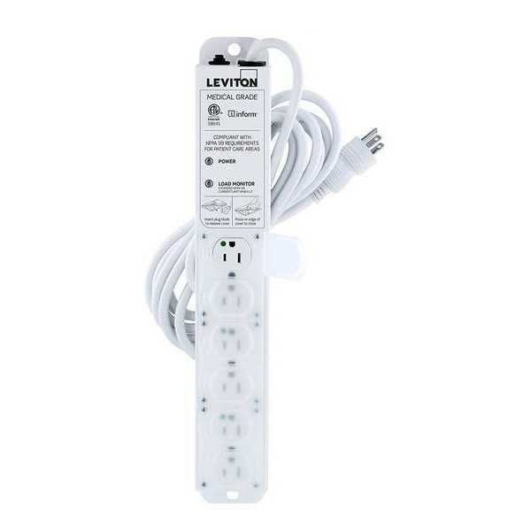 Leviton Outlet Strip, 15 A, 15 ft Cord L, 6 Outlets 53C6M-1N5