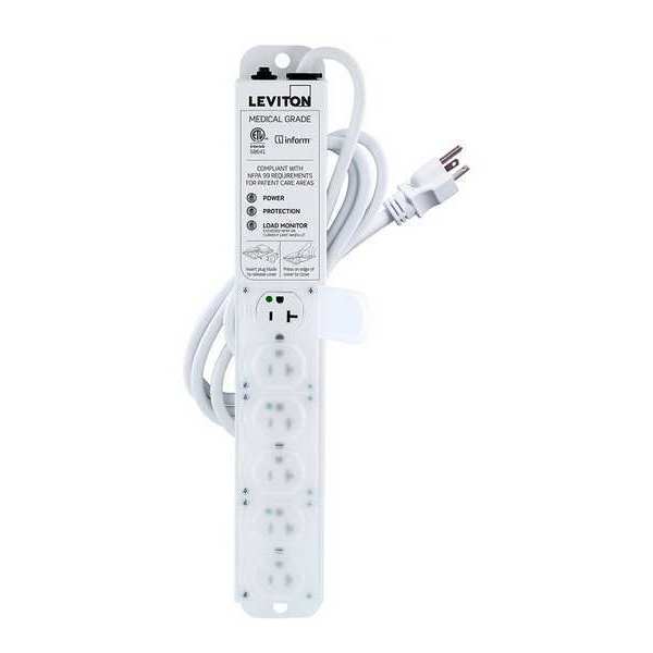 Leviton Outlet Strip, 20 A, 7 ft Cord L, 6 Outlets 53C6M-2S7