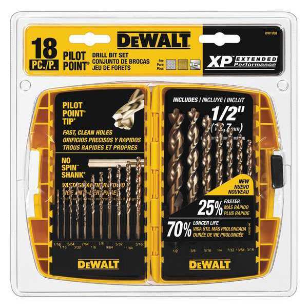 Dewalt Pilot PoInt Drill Bit Set, HSS DW1958