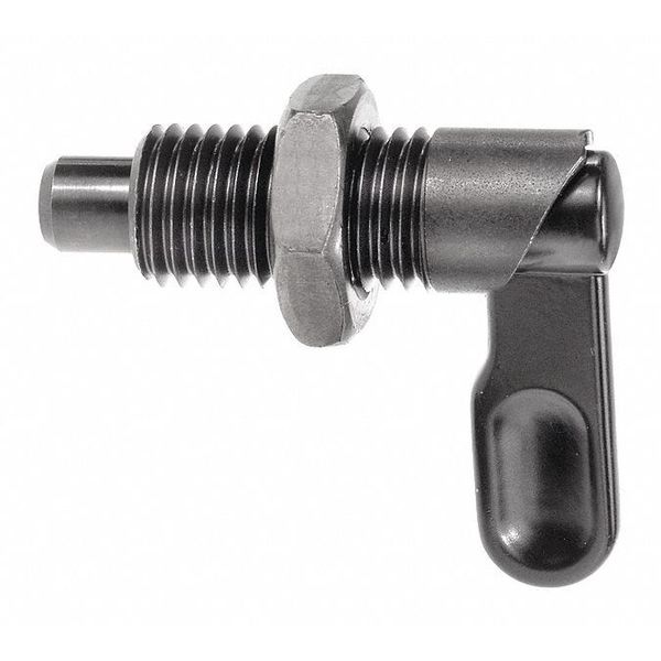 Kipp Indexing Plunger, Cam-Action, D=12, D1= 3/4-10, Steel, Style D, With Locknut, Grip Powder Coated K0348.0712A7