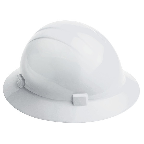 Erb Safety Full Brim Hard Hat, Type 2, Class E, Ratchet (4-Point), White 20004