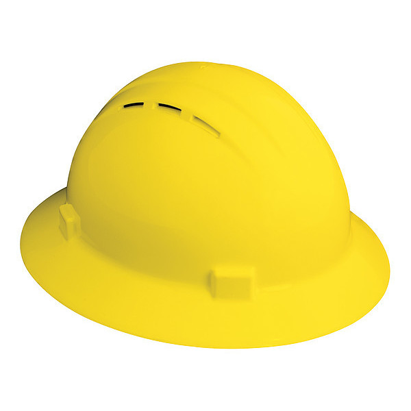 Erb Safety Full Brim Hard Hat, Type 1, Class C, Ratchet (4-Point), Yellow 19432