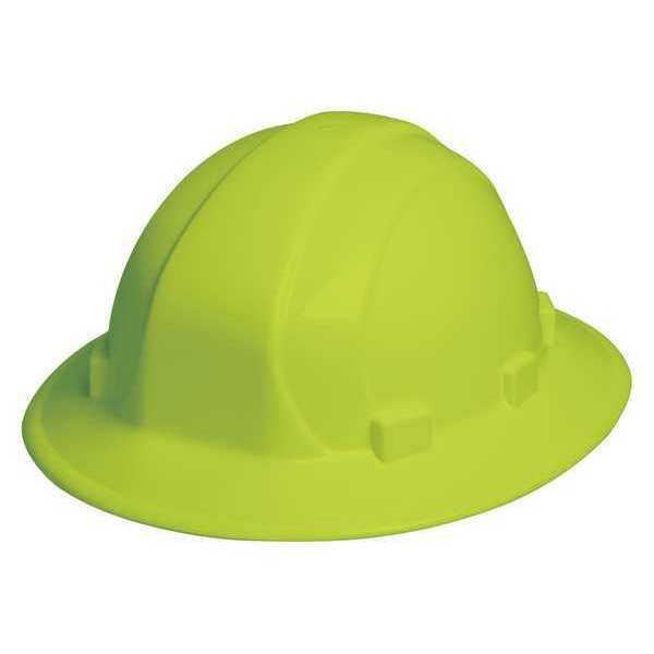 Erb Safety Full Brim Hard Hat, Type 1, Class E, Pinlock (6-Point), Hi-Vis Lime 19510