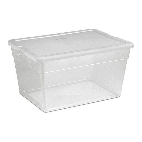 Sterilite Storage Tote, Clear/White, Plastic, 23 in L, 16 1/4 in W, 12 3/8 in H, 14.0 gal Volume Capacity 16598008