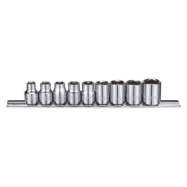 Westward 3/8" Drive Socket Set SAE 9 Pieces 1/4 in to 5/8 in , Chrome 53PN37