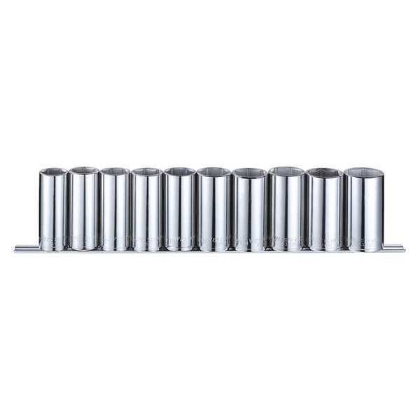 Westward 1/2" Drive Socket Set Metric 10 Pieces 22 mm to 32 mm , Chrome 53PN68