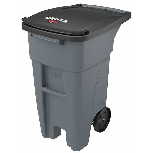 Rubbermaid Commercial 32 gal Rectangular Trash Can, Gray, 20 1/2 in Dia, Lift Up, HDPE 1971941