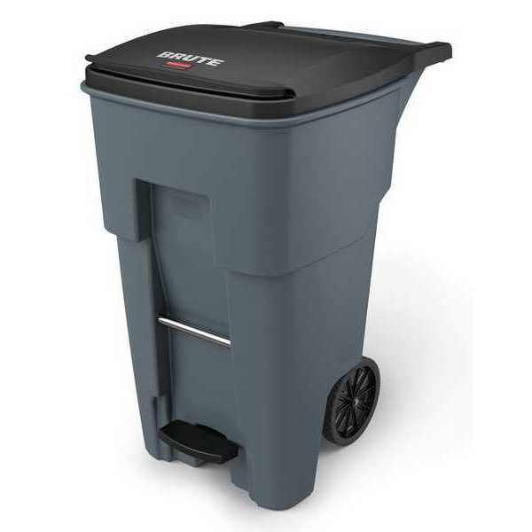Rubbermaid Commercial 65 gal Rectangular Trash Can, Gray, 25 1/4 in Dia, Step-On, HDPE/MDPE 1971968
