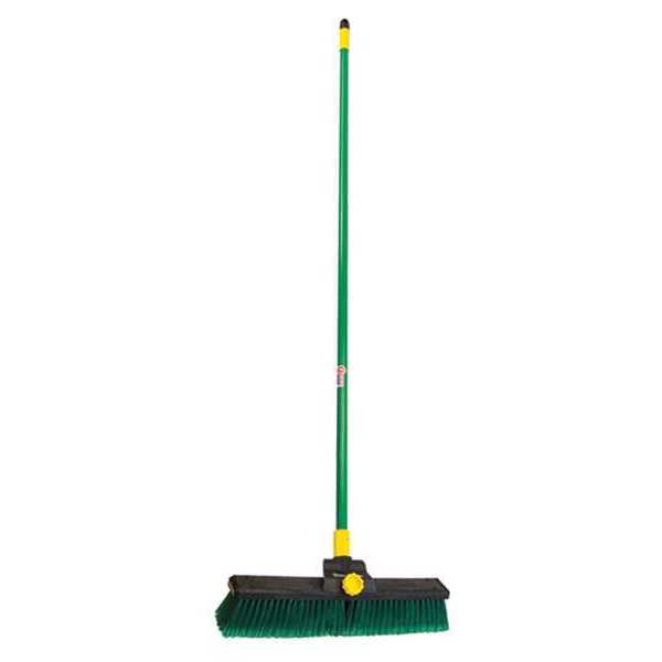 Quickie 18 in Sweep Face Broom, Soft/Stiff Combination, Synthetic, Green, 60 in L Handle 628