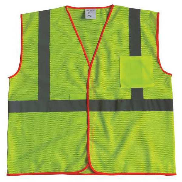 Condor High-Visibility Vest, ANSI Class 1, U-Block, Mesh Polyester, Hook-and-Loop, Lime, Size L/XL 53YK40