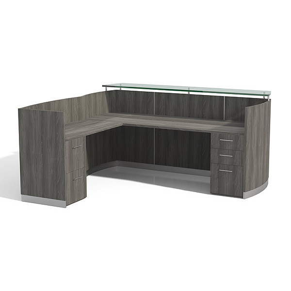 Mayline Reception Desk, 85-1/4" D X 87-1/4" W X 42-3/4" H, Gray Steel Laminate MNRSLBFLGS